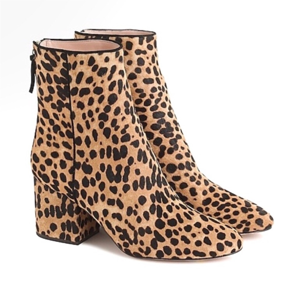 J Crew Sadie Spotted Print Calf Hair Ankle Boots